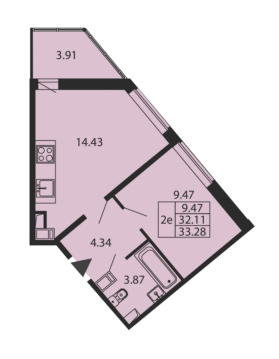 1-комнатная квартира 32.11 м², 10/12 эт., ЖК «Полис ЛАВрики»